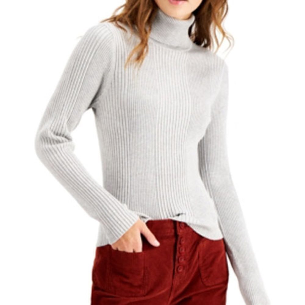 JR350 Hooked Up By IOT Heather Gray Juniors' Ribbed Turtleneck Sweater Size L